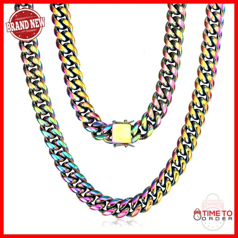 15mm Stainless Steel Cuban Link Chain Necklace 18-30 Inch Unisex
